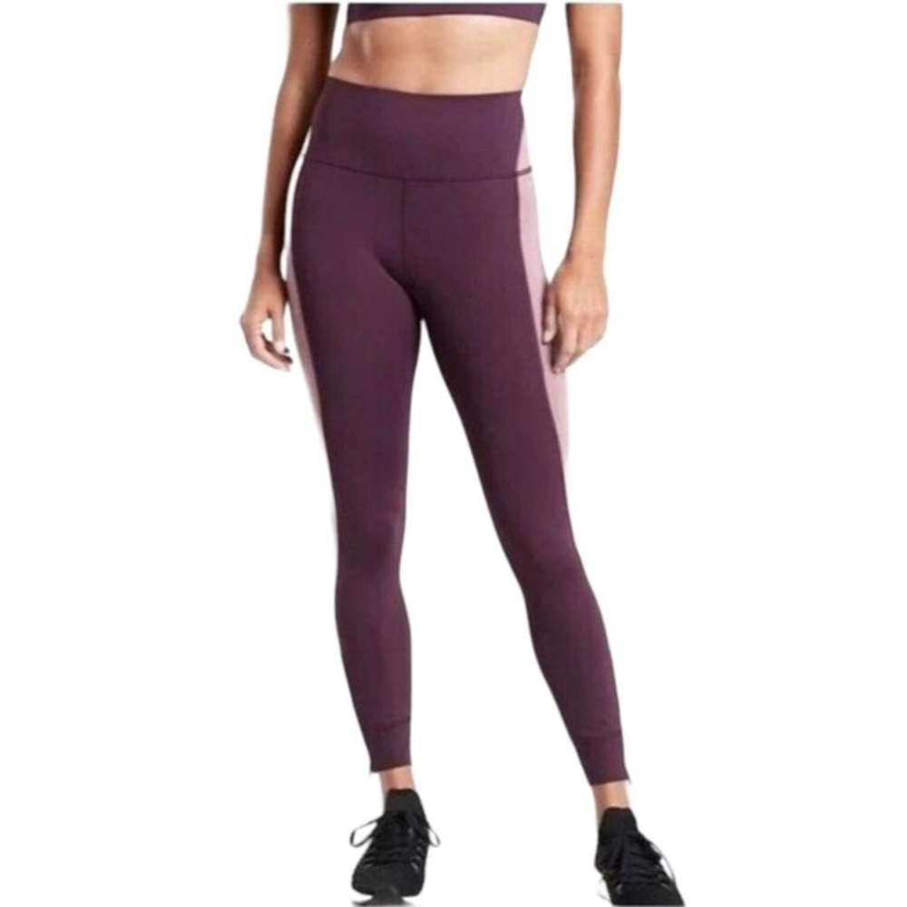 Athleta Allyson Felix Womens Purple High Waisted Mesh Panel Leggings Medium